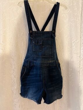 Free People Dark Wash Denim Short Overalls